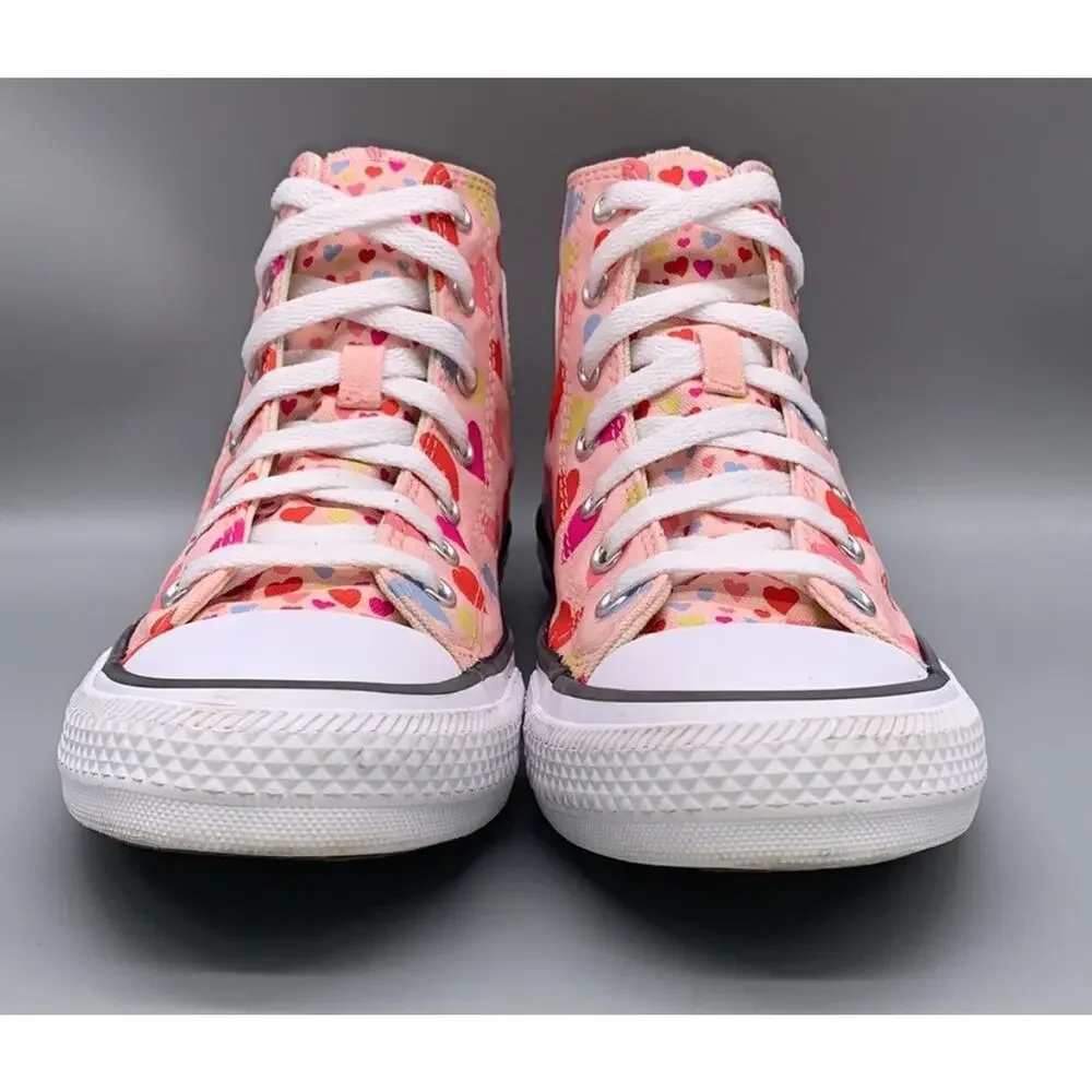 Converse Hearts Pink Chuck Taylor High Top School Shoes Girls 6 New Fast Ship